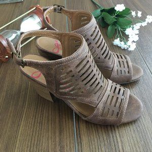 Jelly Pop Size 7M Leather Brown Block Heel Sandals